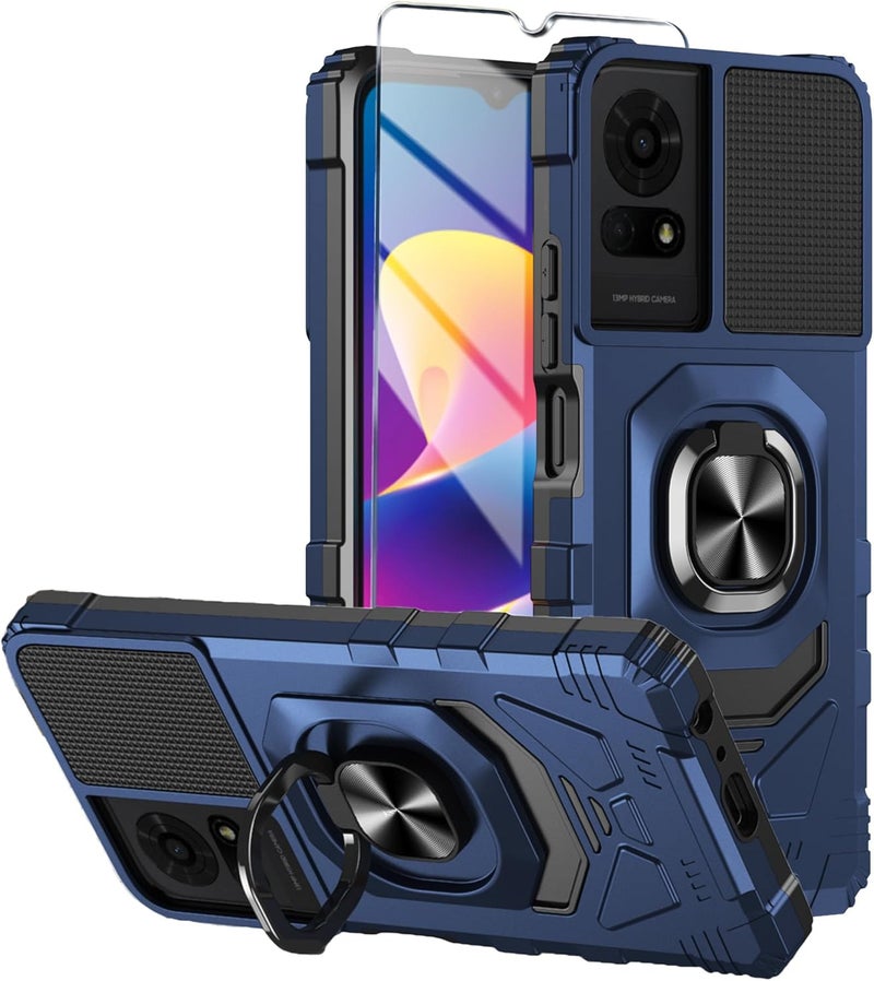 Mocotto for TCL K24/TCL K23/TCL 50 LE Phone Case with Tempered Glass Screen Protector,Military Grade Heavy Duty Shockproof Protective Cover,with Ring Kickstand (TCL K24,Blue) - Image 1